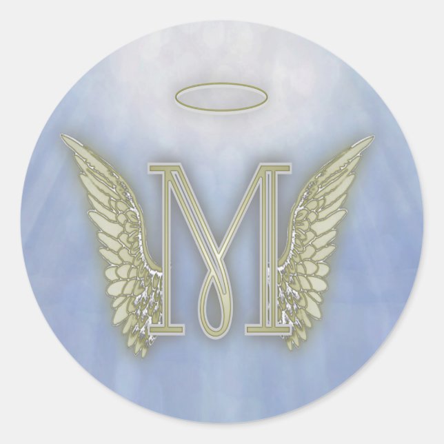 Angel Monogram Letter M Classic Round Sticker (Front)