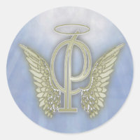 Angel Monogram Letter PClassic Round Sticker