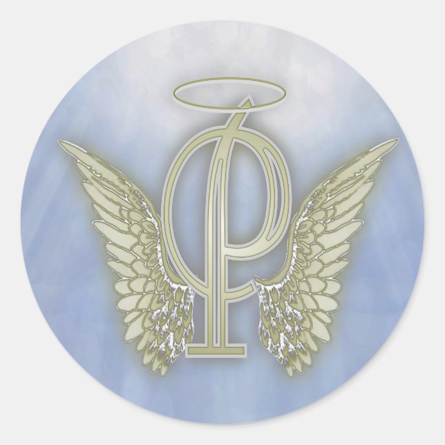 Angel Monogram Letter PClassic Round Sticker (Front)