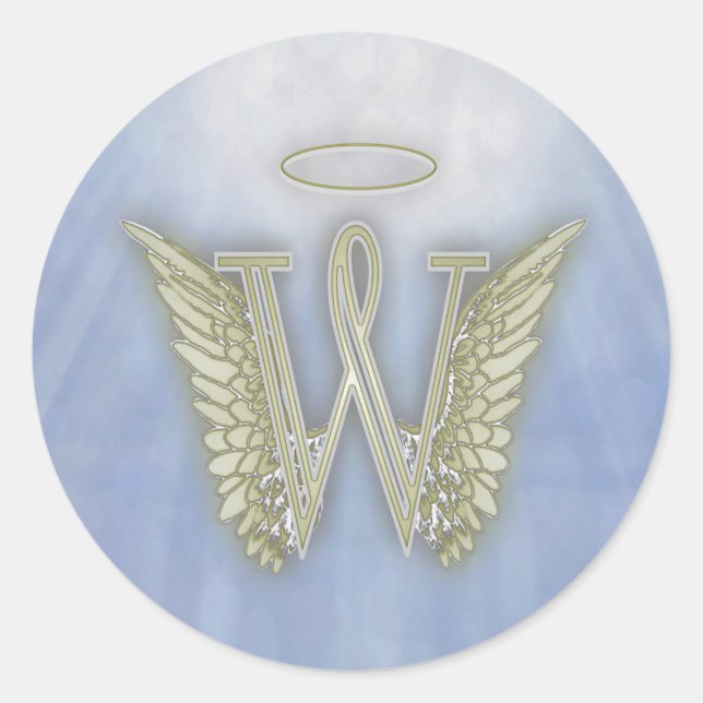 Angel Monogram Letter W Classic Round Sticker (Front)