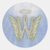 Angel Monogram Letter W Classic Round Sticker