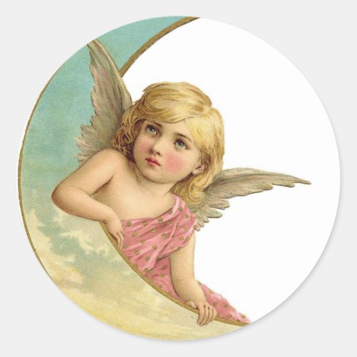 Angel Moon Classic Round Sticker