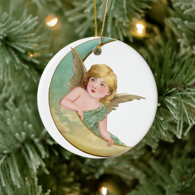 Angel Moon Painting Ceramic Ornament (Tree)