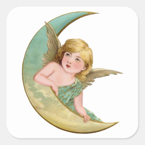 Angel Moon Painting Square Sticker