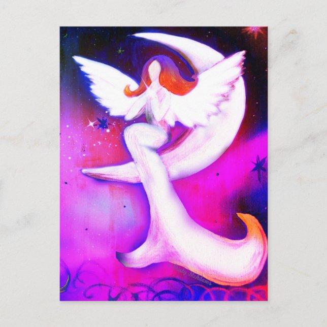 Angel Moon Stars Fairy Art Celestial Illustration Postcard (Front)