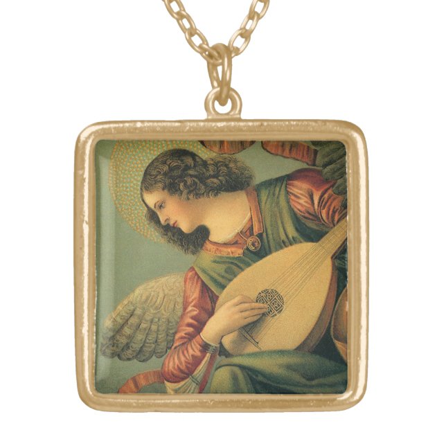 Angel Musician, Melozzo da Forli, Renaissance Art Gold Plated Necklace (Front)