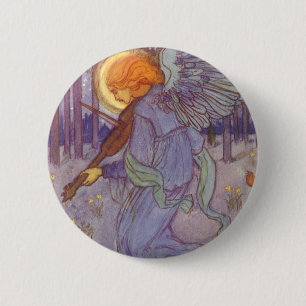 Angel Musician Playing a Violin, Vintage Music Button