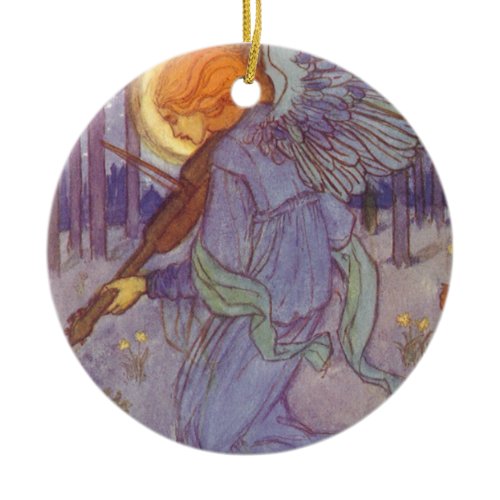 Angel Musician Playing a Violin, Vintage Music Ceramic Ornament
