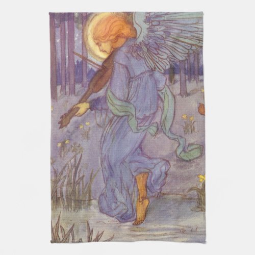 Angel Musician Playing a Violin Vintage Music Kitchen Towel