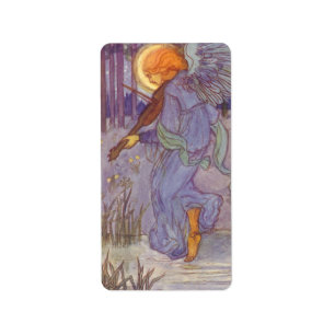 Angel Musician Playing a Violin, Vintage Music Label