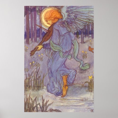 Angel Musician Playing a Violin Vintage Music Poster