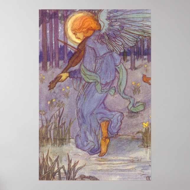 Angel Musician Playing a Violin, Vintage Music Poster (Front)
