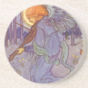 Angel Musician Playing a Violin, Vintage Music Sandstone Coaster