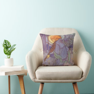 Angel Musician Playing a Violin, Vintage Music Throw Pillow