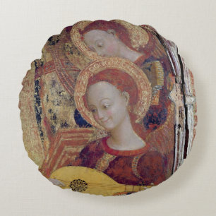 Angel musicians from painting of Virgin and Child Round Pillow