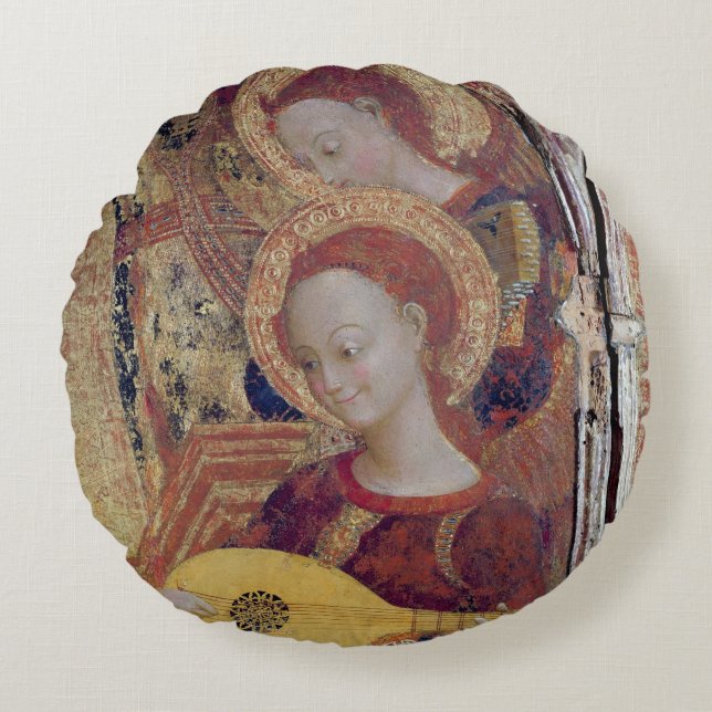 Angel musicians from painting of Virgin and Child Round Pillow (Front)
