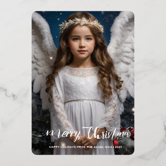 Angel Nina Wings photo Foil Holiday Card