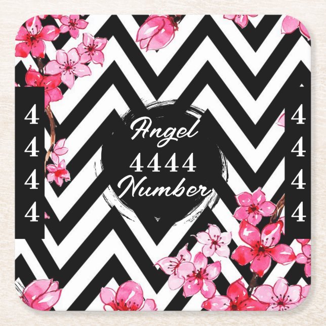Angel Numberr "4444"  Square Paper Coaster (Front)
