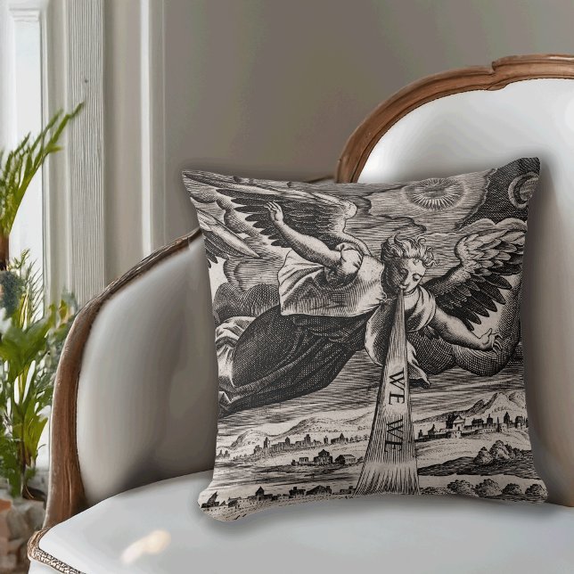 Angel of Apocalypse Warns Woe to the Earth Throw Pillow (Pillow size approximates 20 inch verison.)