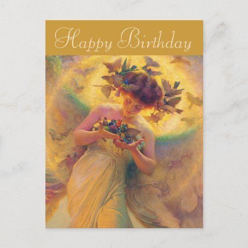 Angel of birds Franz Dvorak Birthday Postcard