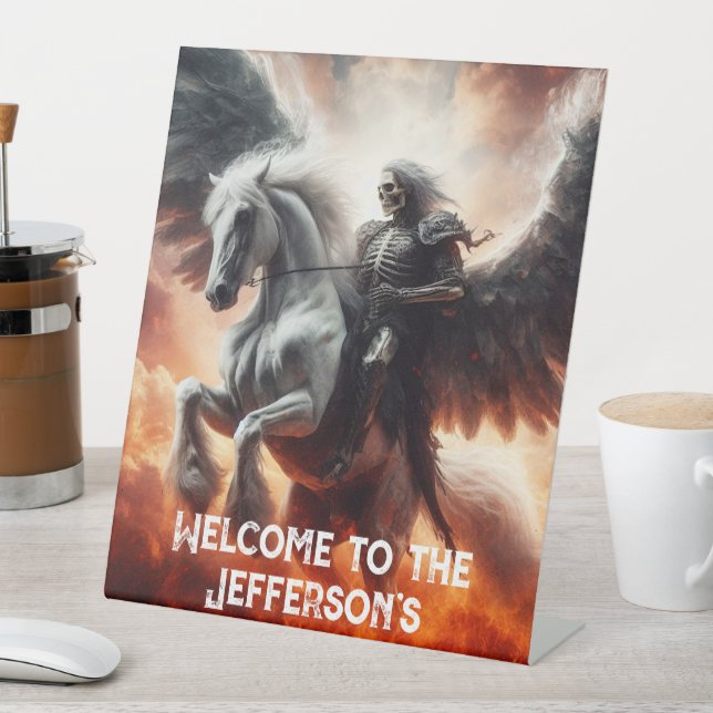 Angel of Death Rides a Pale Horse Halloween Pedestal Sign (In SItu)
