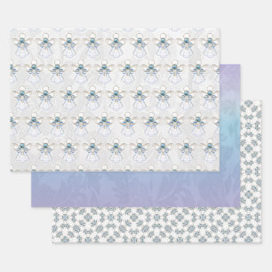 Angel of Faith, Blue Ombre Lace, Gemstone Pattern Wrapping Paper Sheets