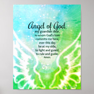 Angel of God Guardian Prayer Blue Green Watercolor Poster