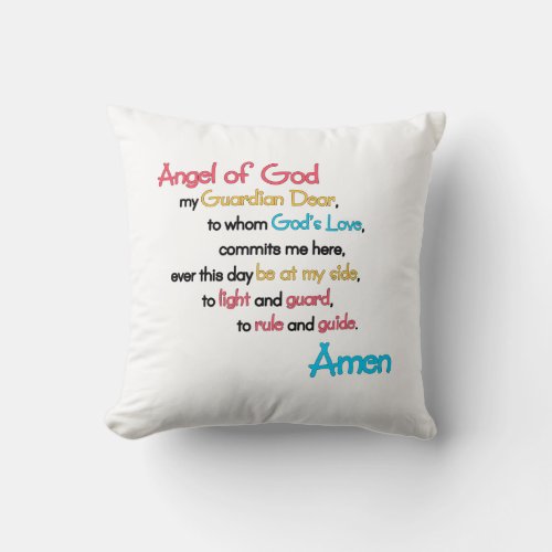 Angel of God Prayer Pillow Great Gift for Kids Throw Pillow