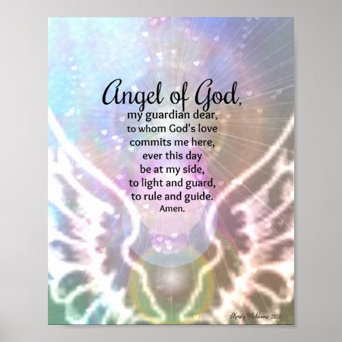 Angel of God Watercolor Wings Catholic Prayer Poster