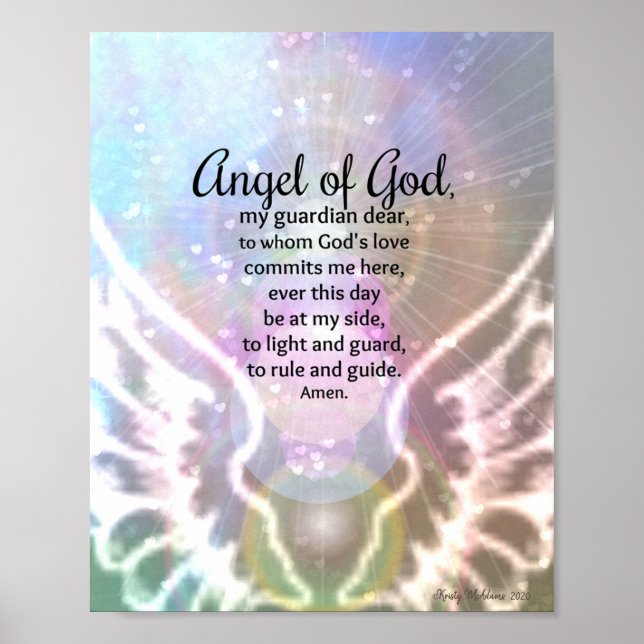 Angel of God Watercolor Wings Catholic Prayer Poster (Front)