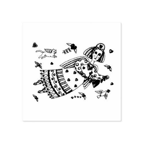 ANGEL OF HEARTS AND KITTEN RUBBER STAMP Custom
