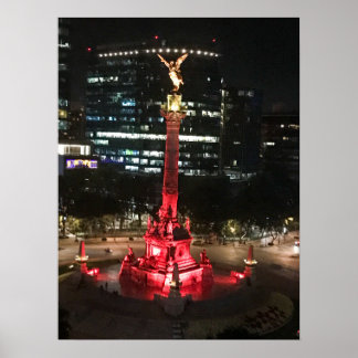 Angel of Independence Lit Red, Mexico City Poster