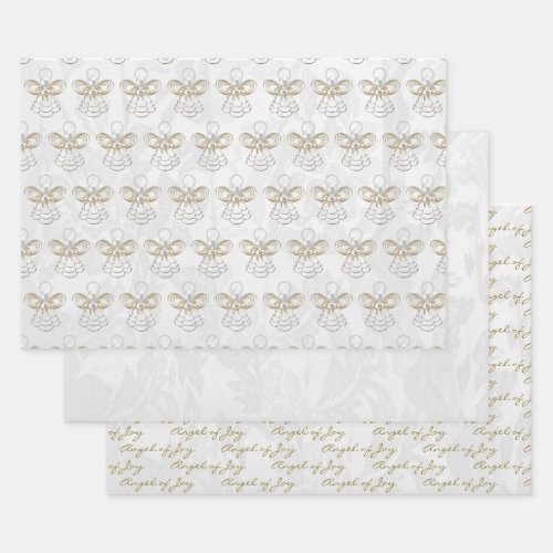 Angel of Joy Elegant Gold White Pearls  Lace Wrapping Paper Sheets
