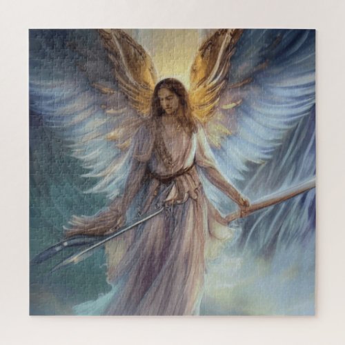 Angel Of Protection In Light Blue Watercolor  Jigsaw Puzzle