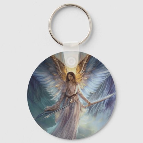 Angel Of Protection In Light Blue Watercolor  Keychain