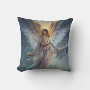 Angel Of Protection In Light Blue Watercolor Throw Pillow