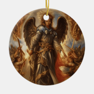 Angel Of Protection In Watercolor Armor Ceramic Ornament
