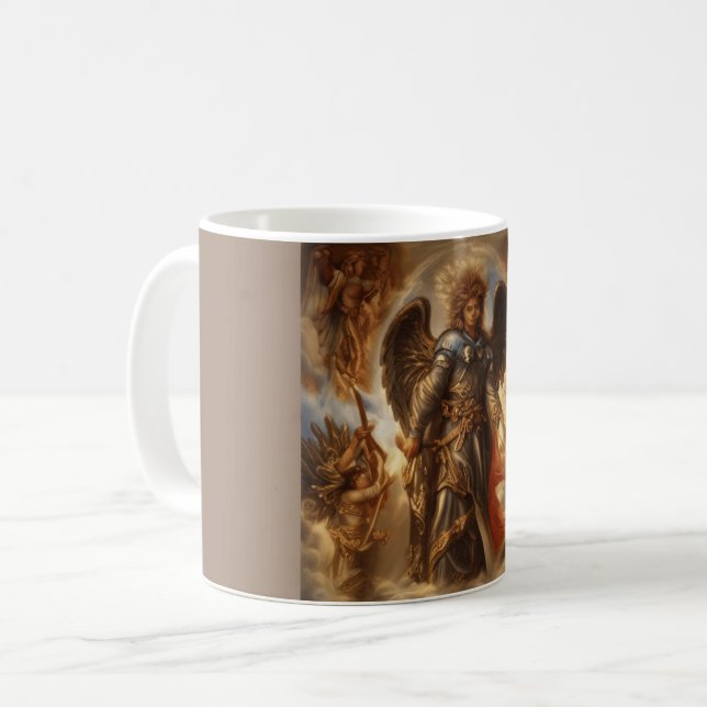Angel Of Protection In Watercolor Armor Coffee Mug (Front Left)