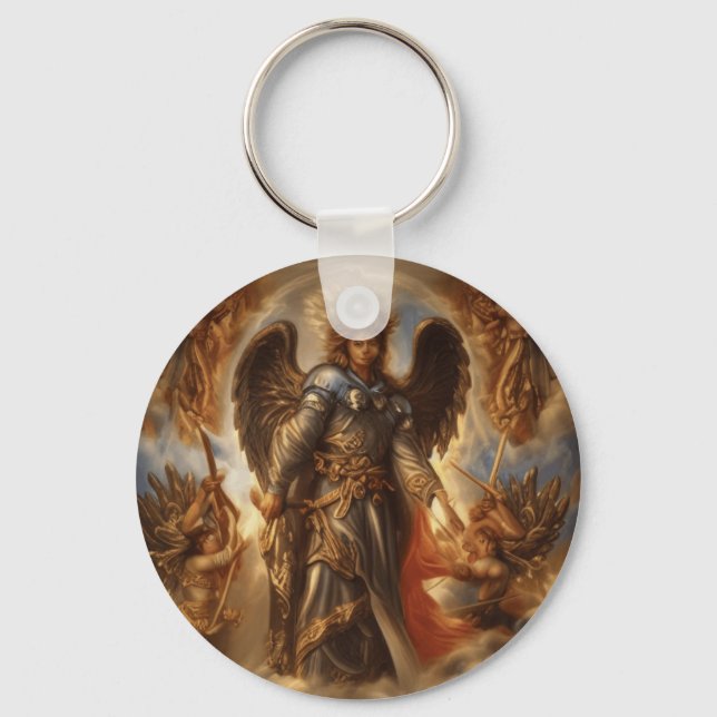 Angel Of Protection In Watercolor Armor Keychain (Front)