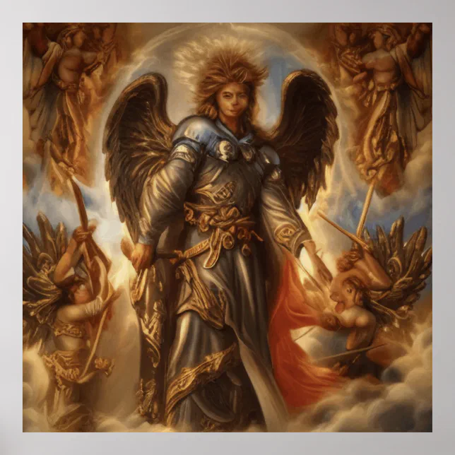 Angel Of Protection In Watercolor Armor Poster | Zazzle