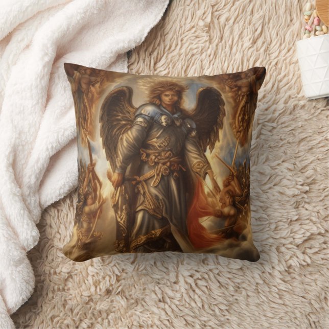 Angel Of Protection In Watercolor Armor Throw Pillow (Blanket)