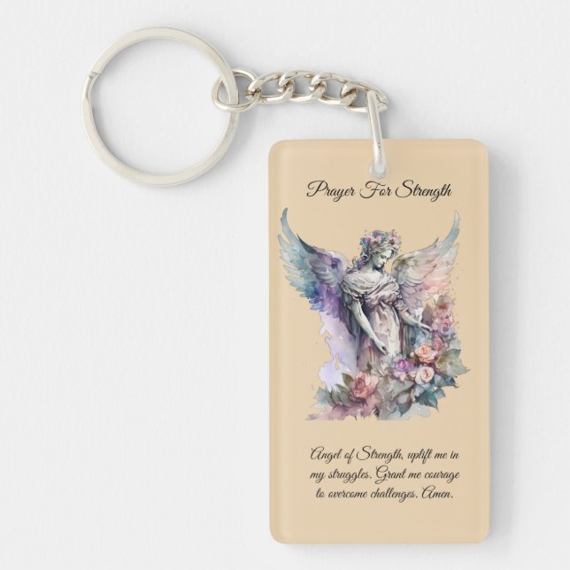 Angel Of Strength Prayer Card Keychain (Front)