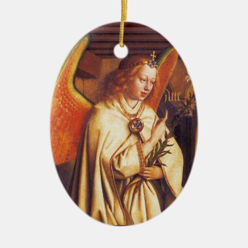 Angel of the Annunciation Red Gemstone Christmas Ceramic Ornament