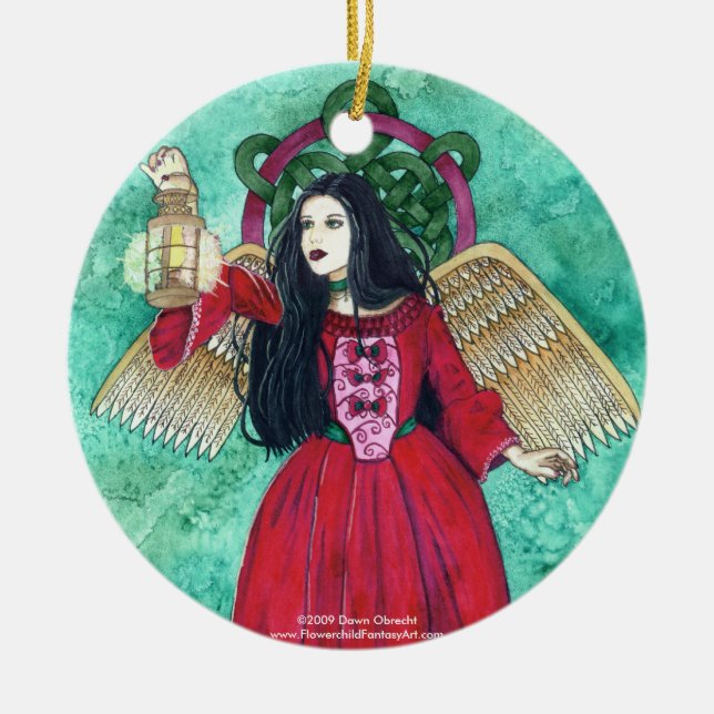 Angel of the Christmas Light`, ©2009 Dawn Obrec... Ceramic Ornament (Front)