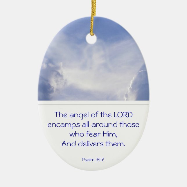 Angel of the Lord Encamps around You, Psalm 34:7 Ceramic Ornament (Front)