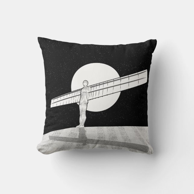 Angel of the North Black and white Throw Pillow (Front)