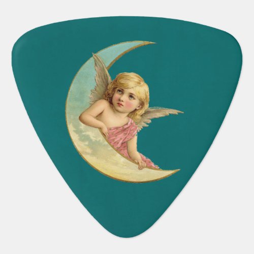 Angel on a crescent moon vintage image guitar pick