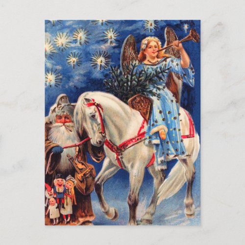 Angel on a Horse Announcing Christmas Holiday Postcard