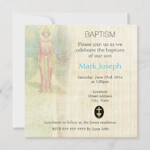 Angel on a Vintage Texture Baptismal Invitation