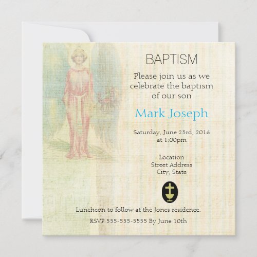 Angel on a Vintage Texture Baptismal Invitation